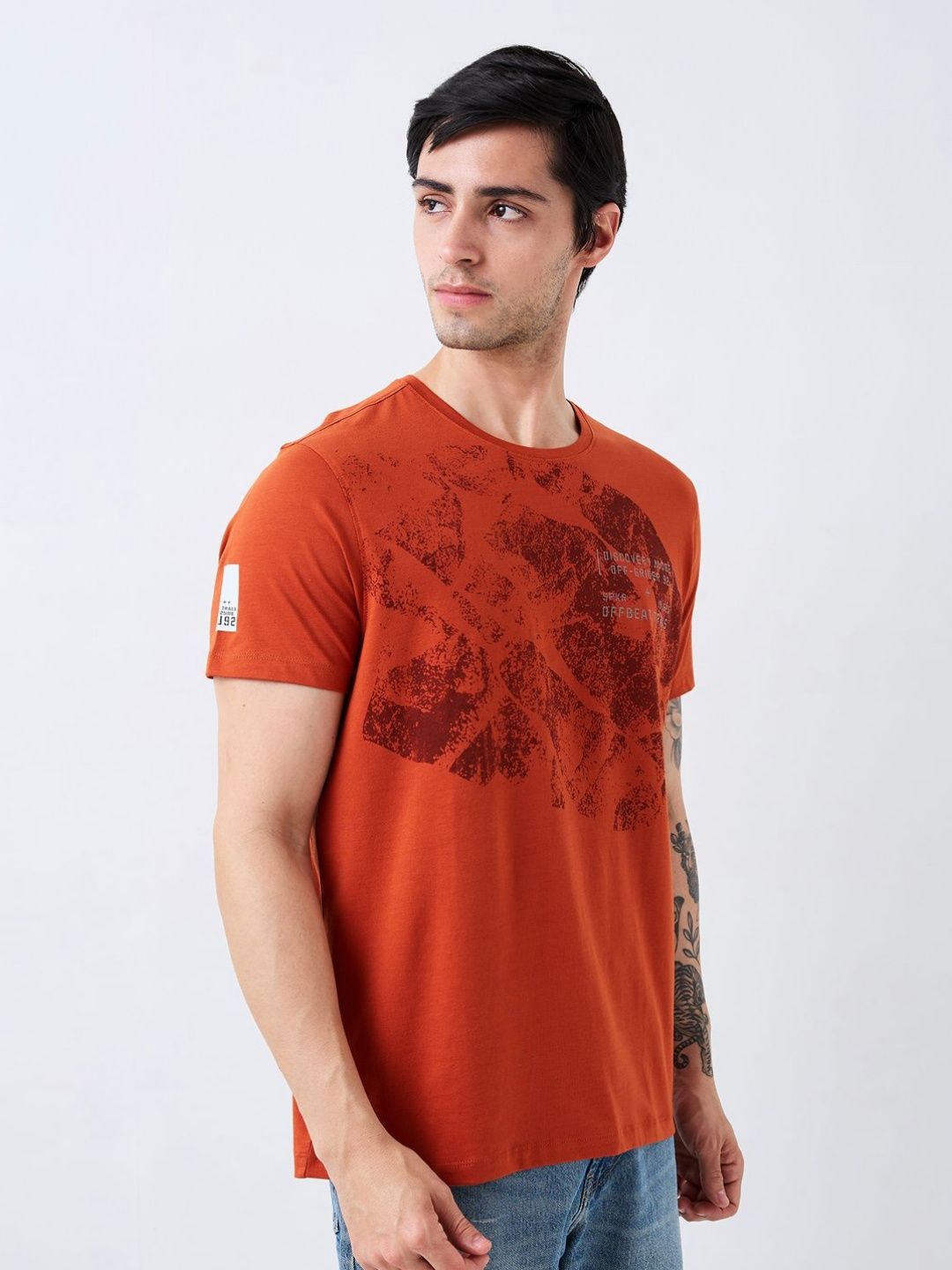 SPYKAR Men Abstract Printed Round Neck Cotton Slim Fit T-shirt