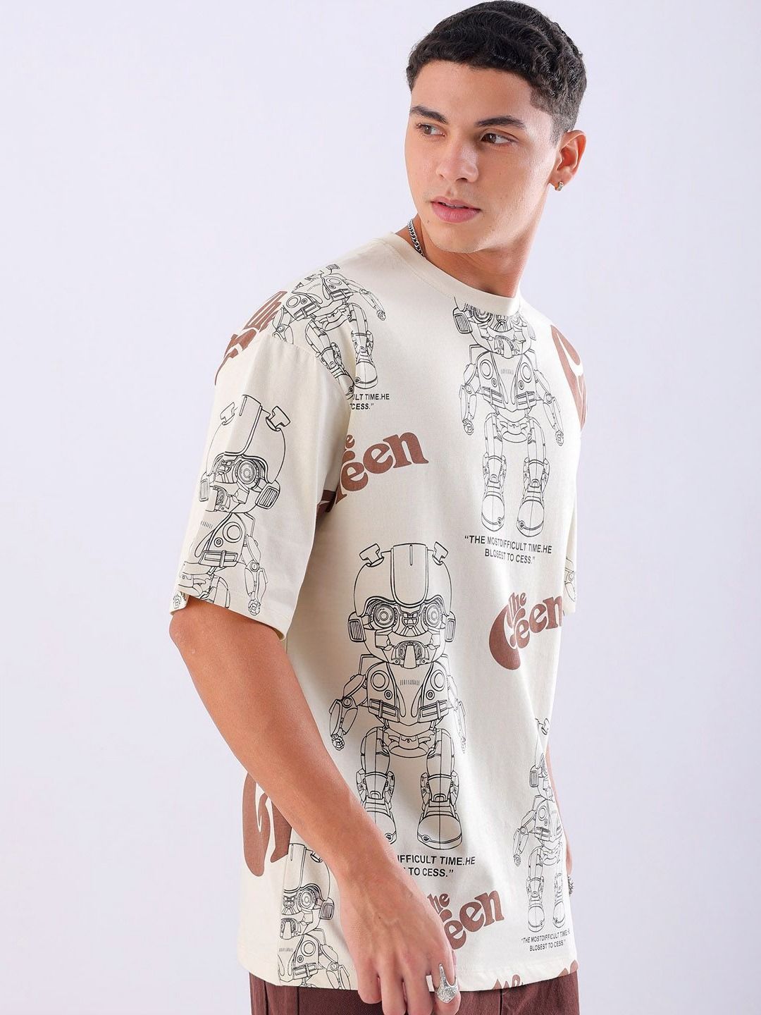 The Indian Garage Co Men Typography Printed Round Neck Cotton Oversized T-shirt