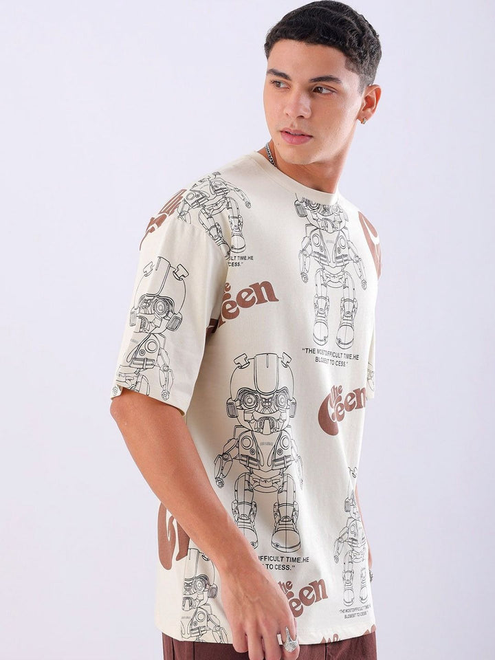 The Indian Garage Co Men Typography Printed Round Neck Cotton Oversized T-shirt