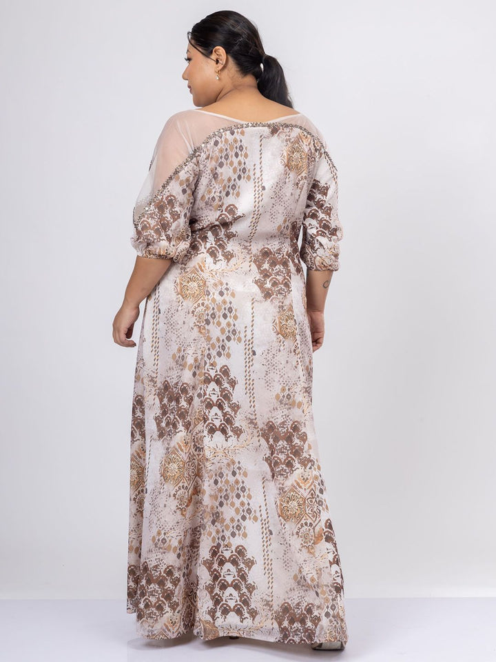Pakaian Maxi Georgette Leher Bot Bercetak Bunga Wanita Mamicha