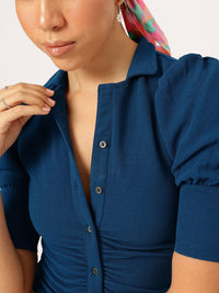 DressBerry Effortlessly Stylish Ruched Shirt Collar Mini Shirt Dress