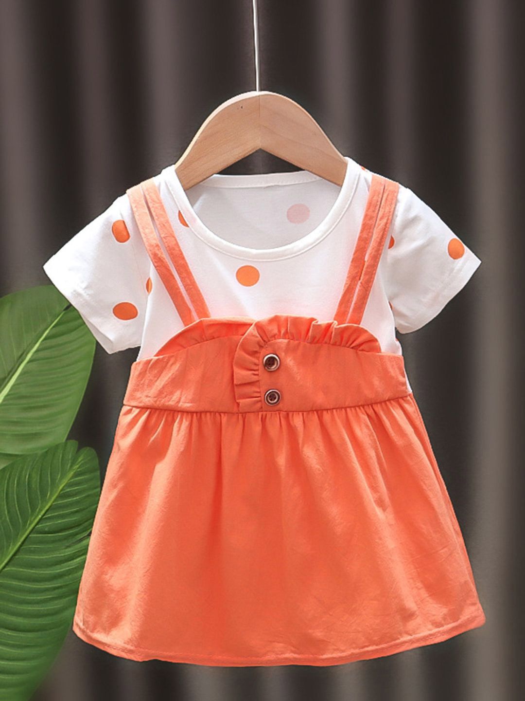 YK Girls Polka Dot Printed Cotton Pinafore Dress