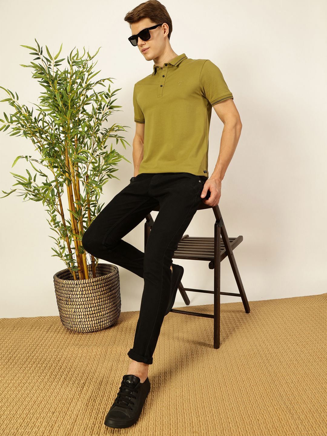 Thomas Scott Men Solid Polo Collar Cotton T-shirt