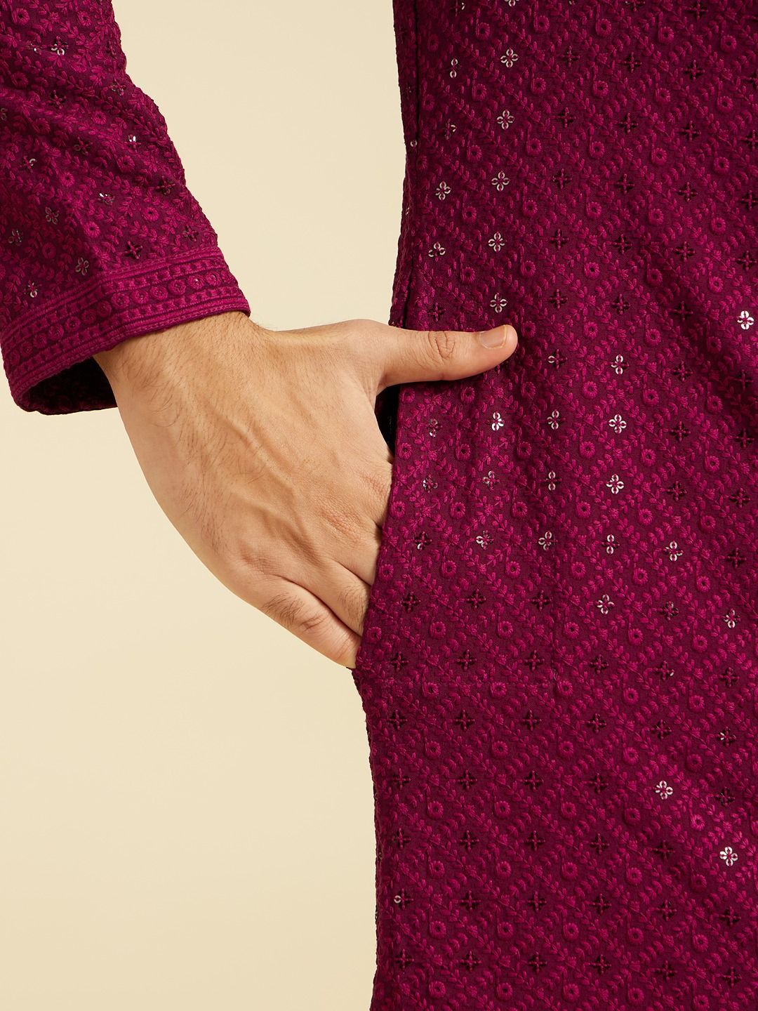 Diwas by Manyavar Ethnic Motifs Embroidered Mandarin Collar Sequinned Straight Kurta