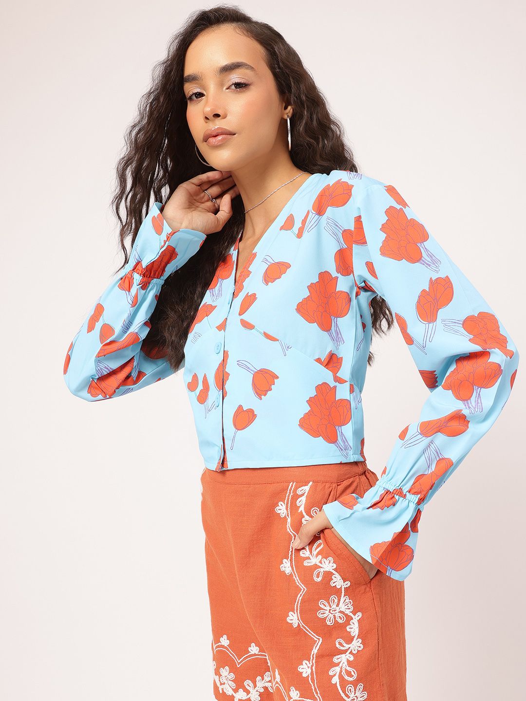 DressBerry Bloom & Beyond Floral Printed Shirt Style Top