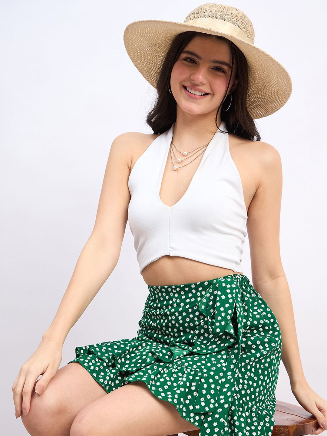 Berrylush Floral Printed High Rise Wrap Skirt