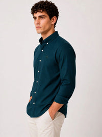 ADRO Men Teal Blue Mini Checked Regular Fit Casual Cotton Shirt