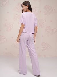 Tokyo Talkies Lavender Dumbo Printed Round Neck Short Sleeves T Shirt With Trouser