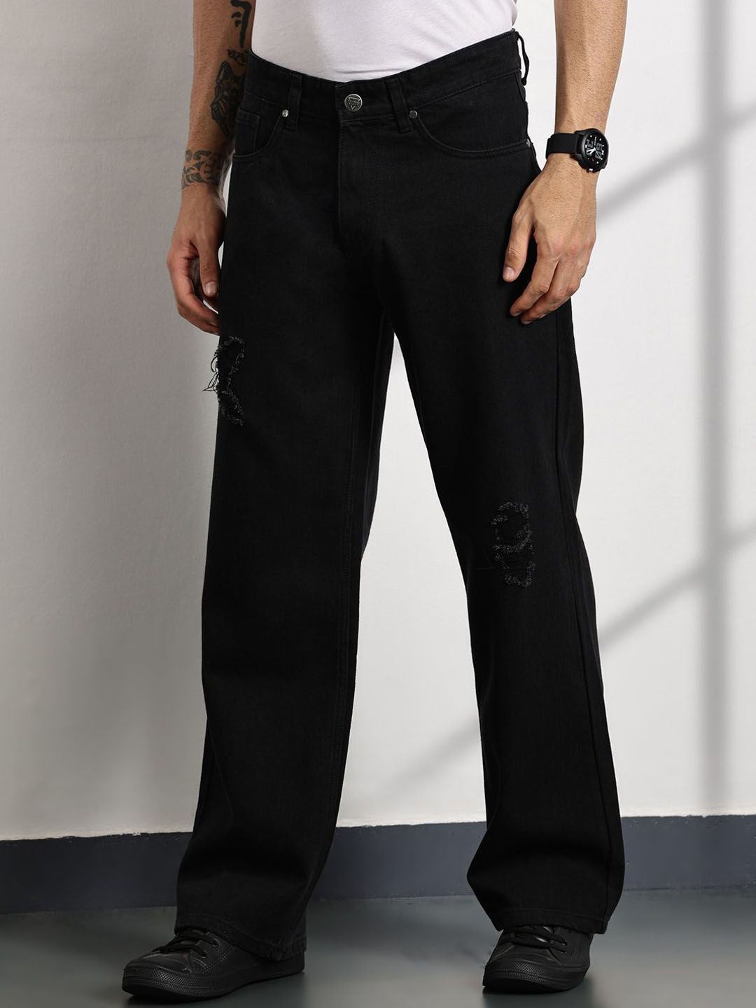Thomas Scott Men Smart Mid-Rise Baggy Fit Cotton Non Stretchable Jeans