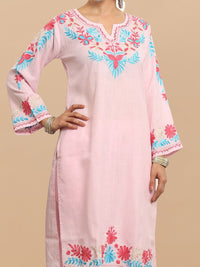 HOUSE OF KARI Floral Embroidered Thread Work Falak Kashmiri Straight Kurta With Trousers
