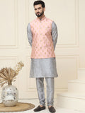 SOJANYA Mandarin Collar Silk Cotton Straight Kurta dengan jaket Churidar & Nehru