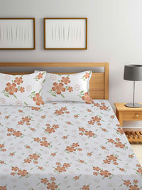 Myntra Elegant Homes White & Brown Floral Printed Dilengkapi 300 TC King Bedsheet dengan 2 Sarung Bantal