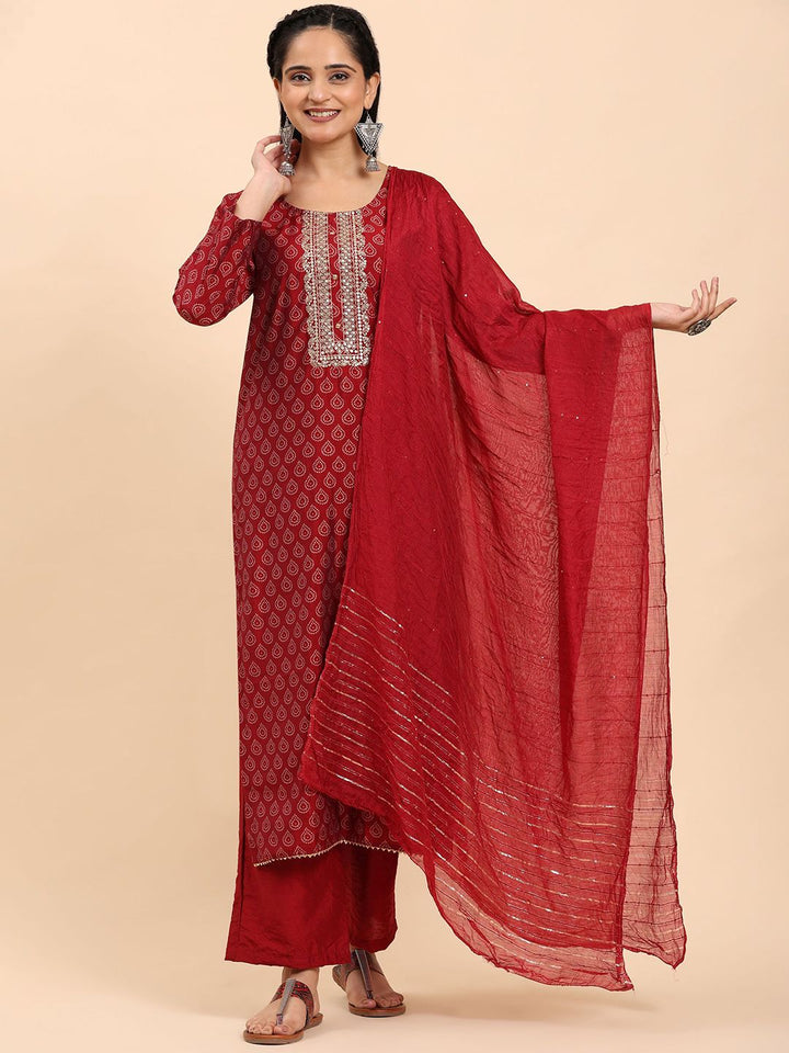 Mamicha Women Ethnic Motifs Printed Regular Pure Cotton Kurta with Palazzos & With Dupatta