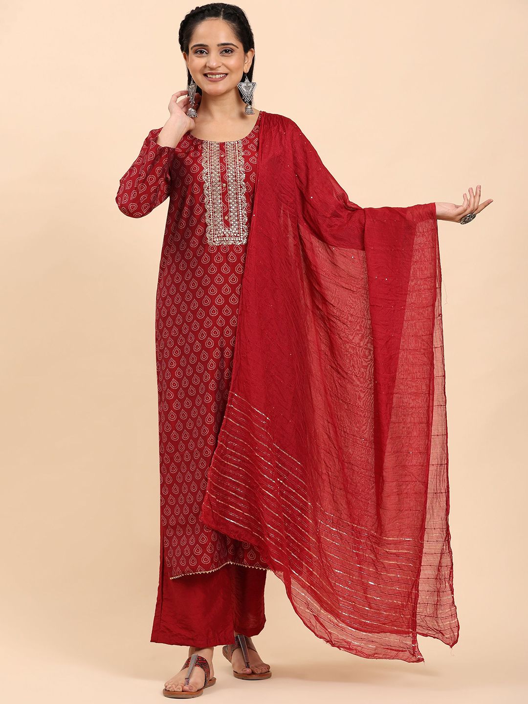 Mamicha Women Ethnic Motifs Printed Regular Pure Cotton Kurta with Palazzos & With Dupatta