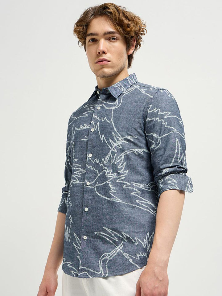 THE BEAR HOUSE Men Spread Collar Abstract Printed Pure Cotton Casual Shirt