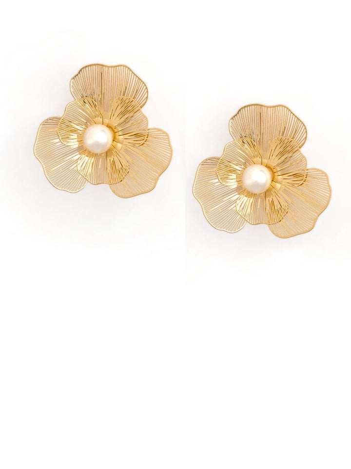 VOGUE PANASH Gold-Plated Pearls Beaded Floral Shaped Studs