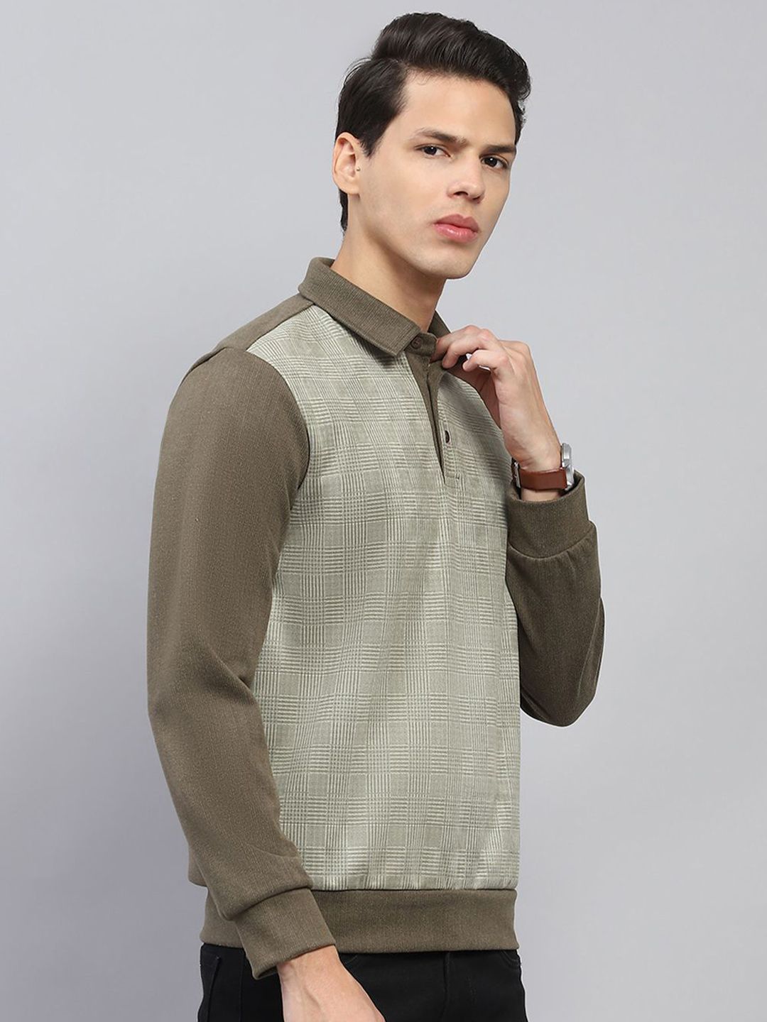 Monte Carlo Men Self Design  Collared Neck Full Sleeve Sweatshirt