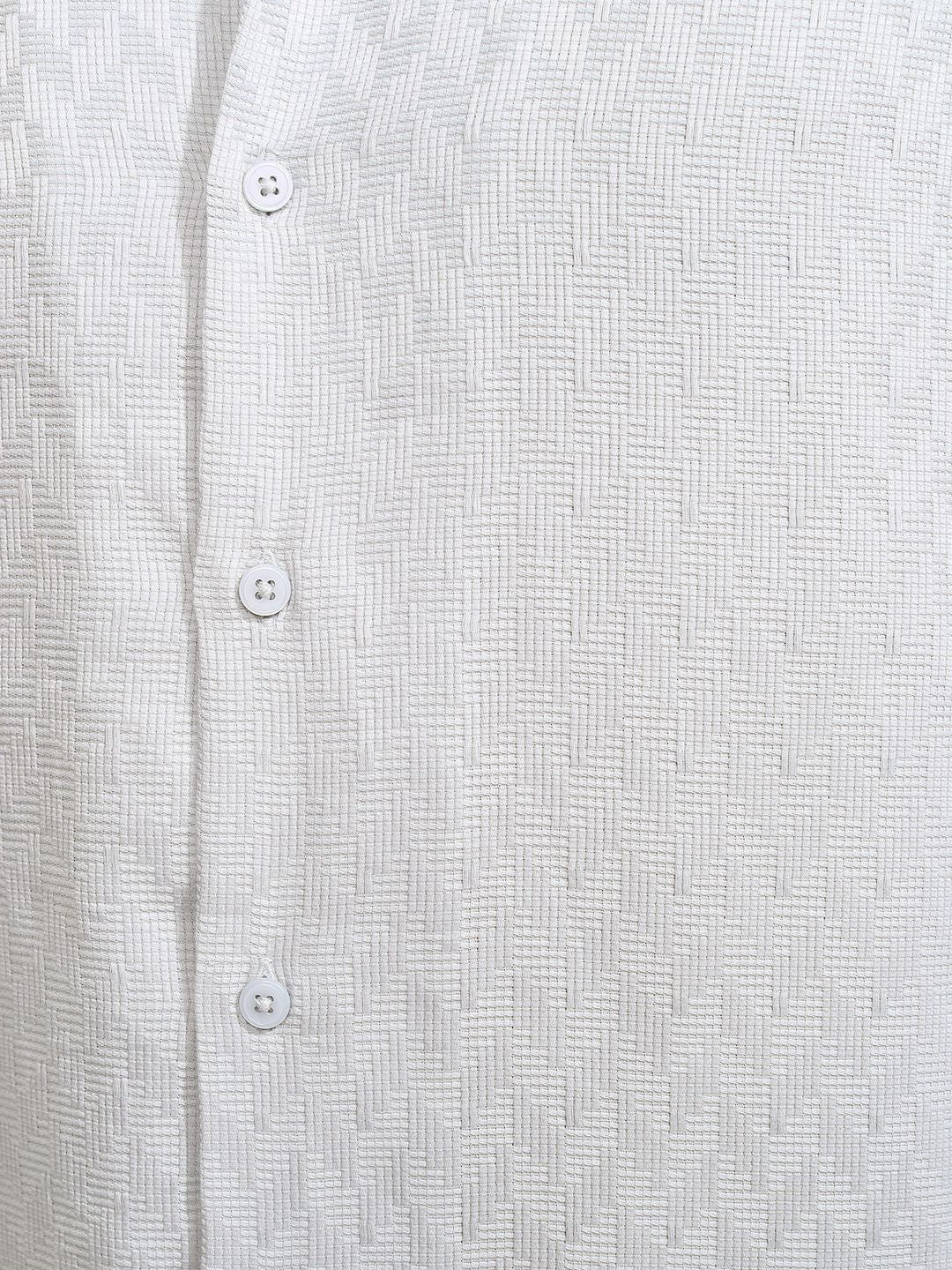 HIGHLANDER Men Dobby Textured Solid Cuban Collar Relaxed Shirt