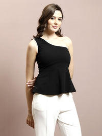 Athena Women Embellished Solid One Shoulder Scuba Peplum Top