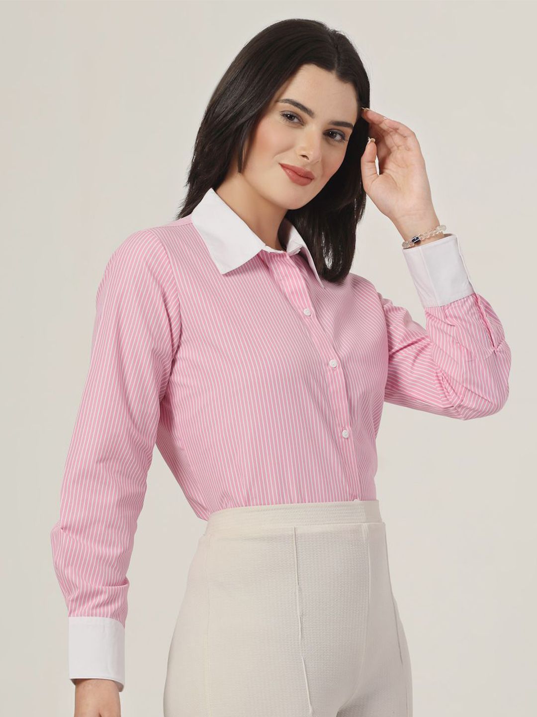 Style Quotient Women Smart Fit Spread Collar Vertical Striped Formal Shirt
