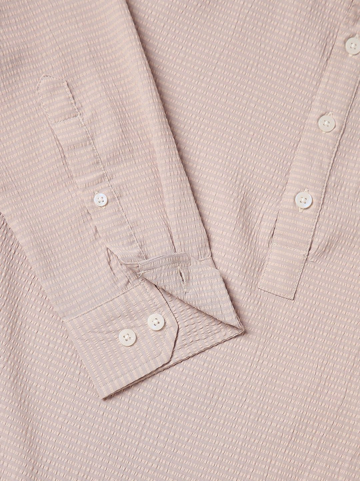 VASTRADO Self Design Mandarin Collar Seersucker Short Straight Kurta