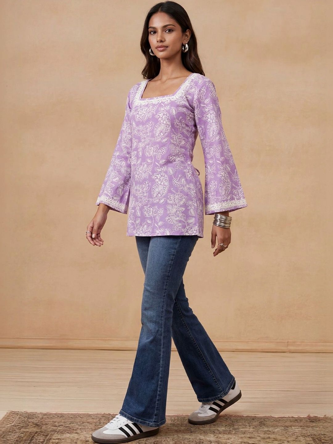 Kurta Bercetak Bunga Rumah Wanita Chikankari