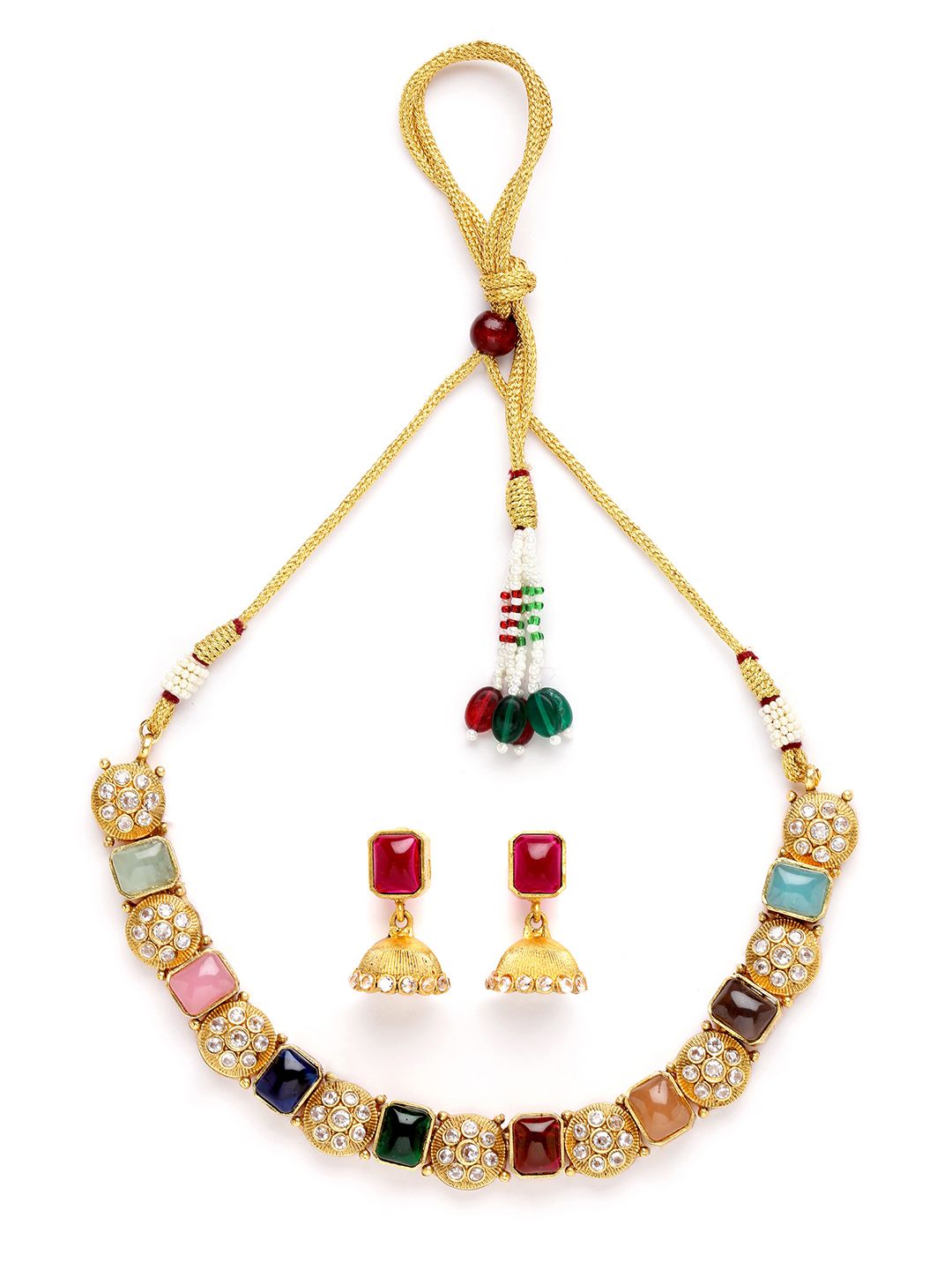 KARATCART Gold-Plated & Artificial Stones Studded Jewellery Set