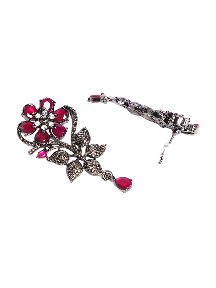 PANASH Silver-Plated Cubic Zirconia Studded Contemporary Drop Earrings