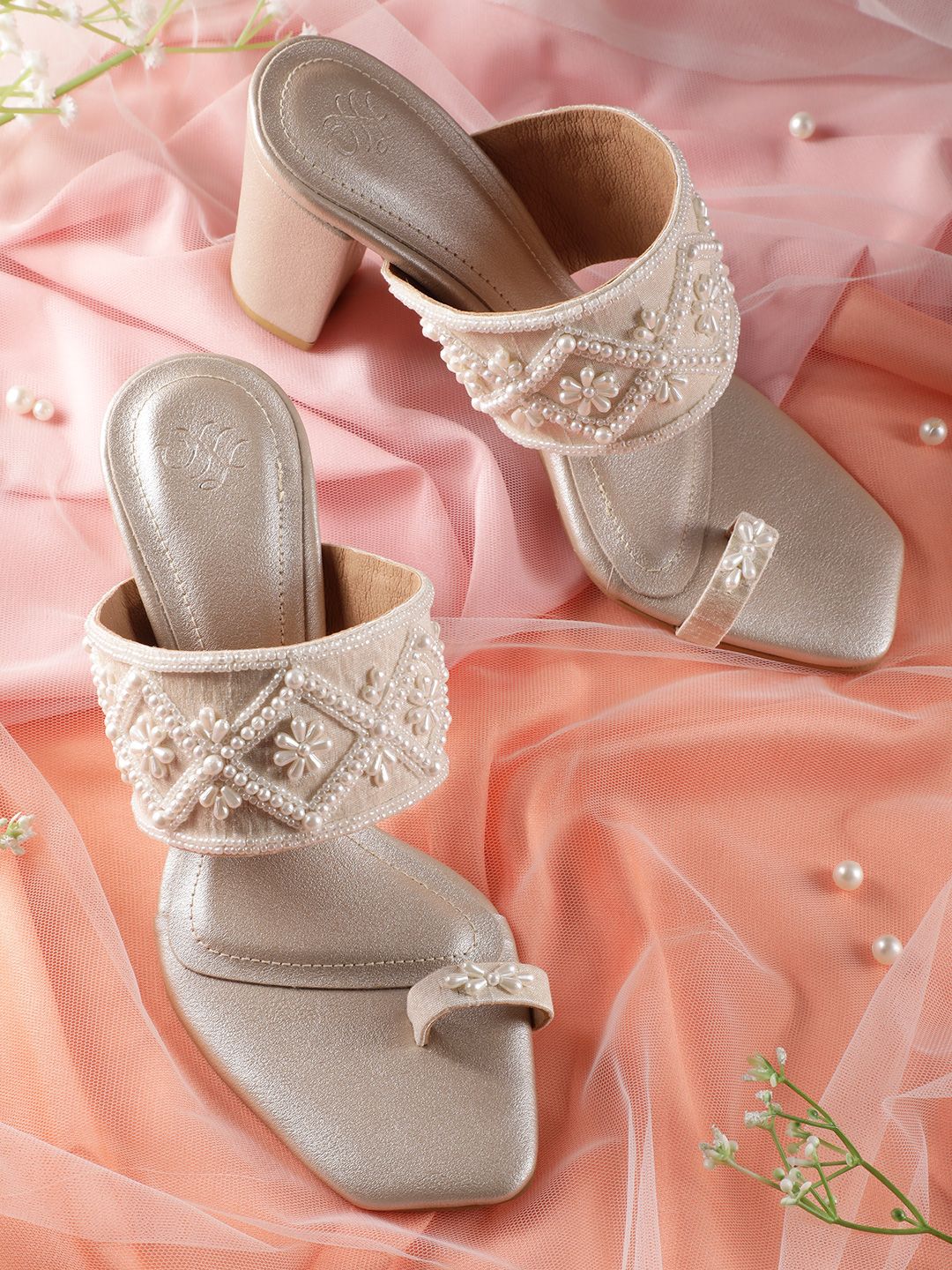 House of Pataudi Embellished Party Block Heel Sandals