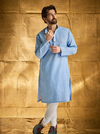 SOJANYA Men Blue Checked Straight Kurta