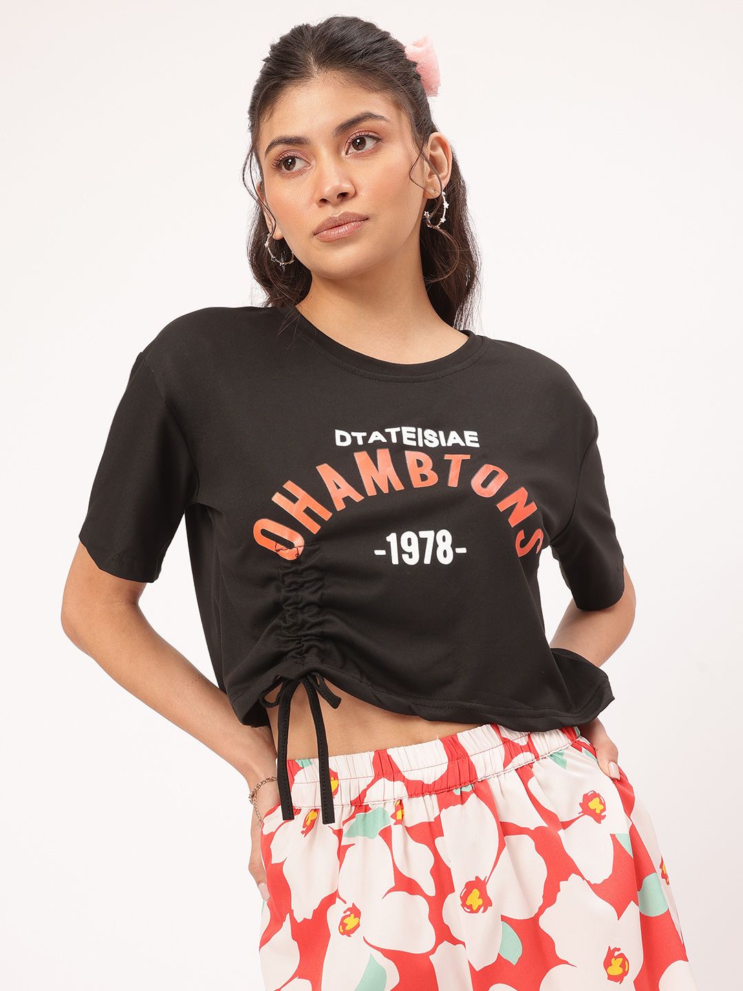 DressBerry Grunge Groove Typo Print Ruched Top