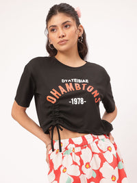 DressBerry Grunge Groove Typo Print Ruched Top