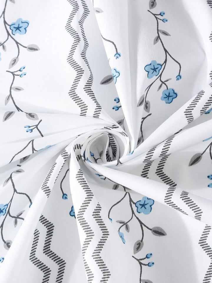 Myntra Elegant Homes White & Blue Floral 400 TC Bedsheet with 2 Pillow Covers