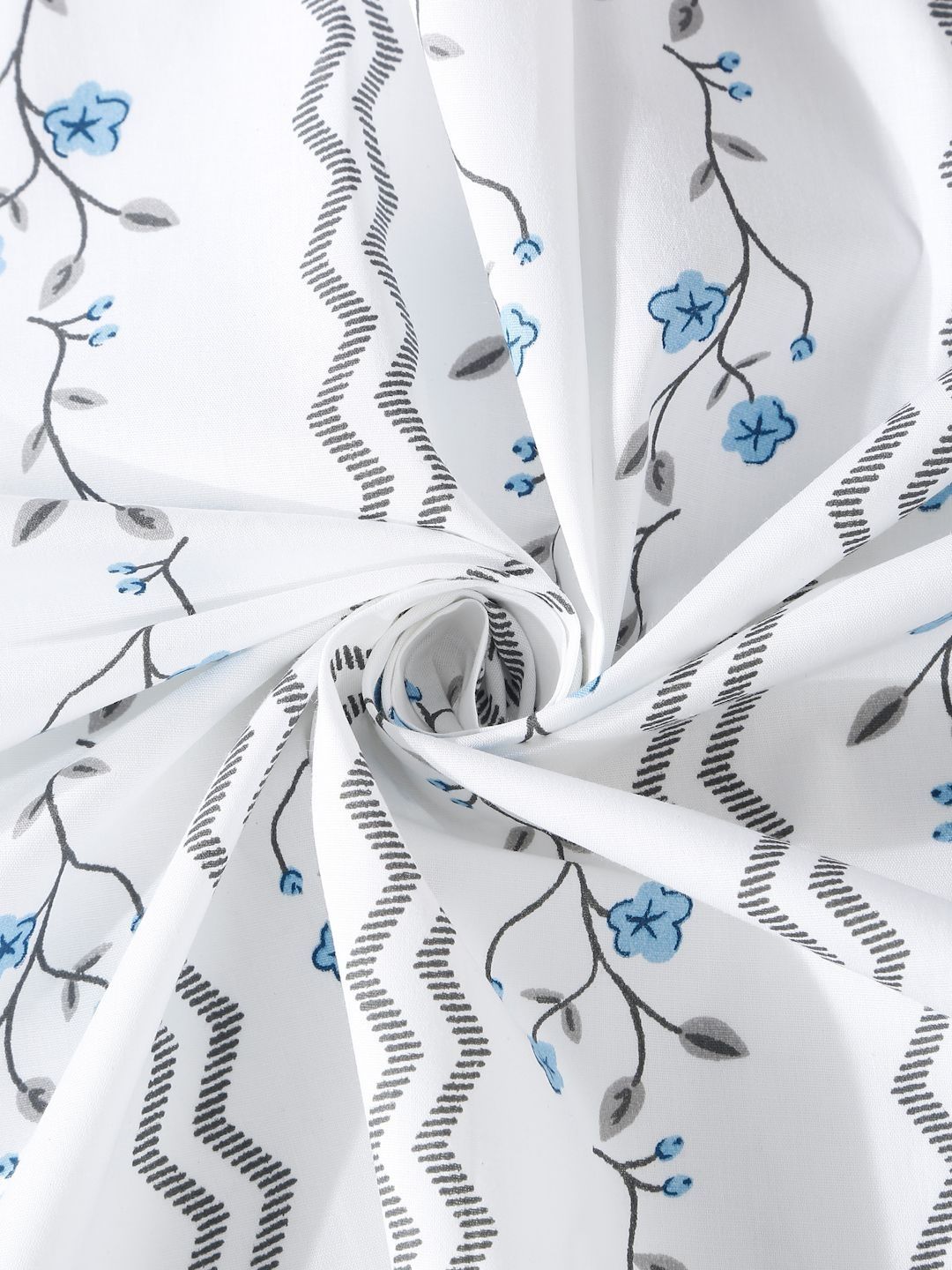 Myntra Elegant Homes White & Blue Floral 400 TC Bedsheet with 2 Pillow Covers