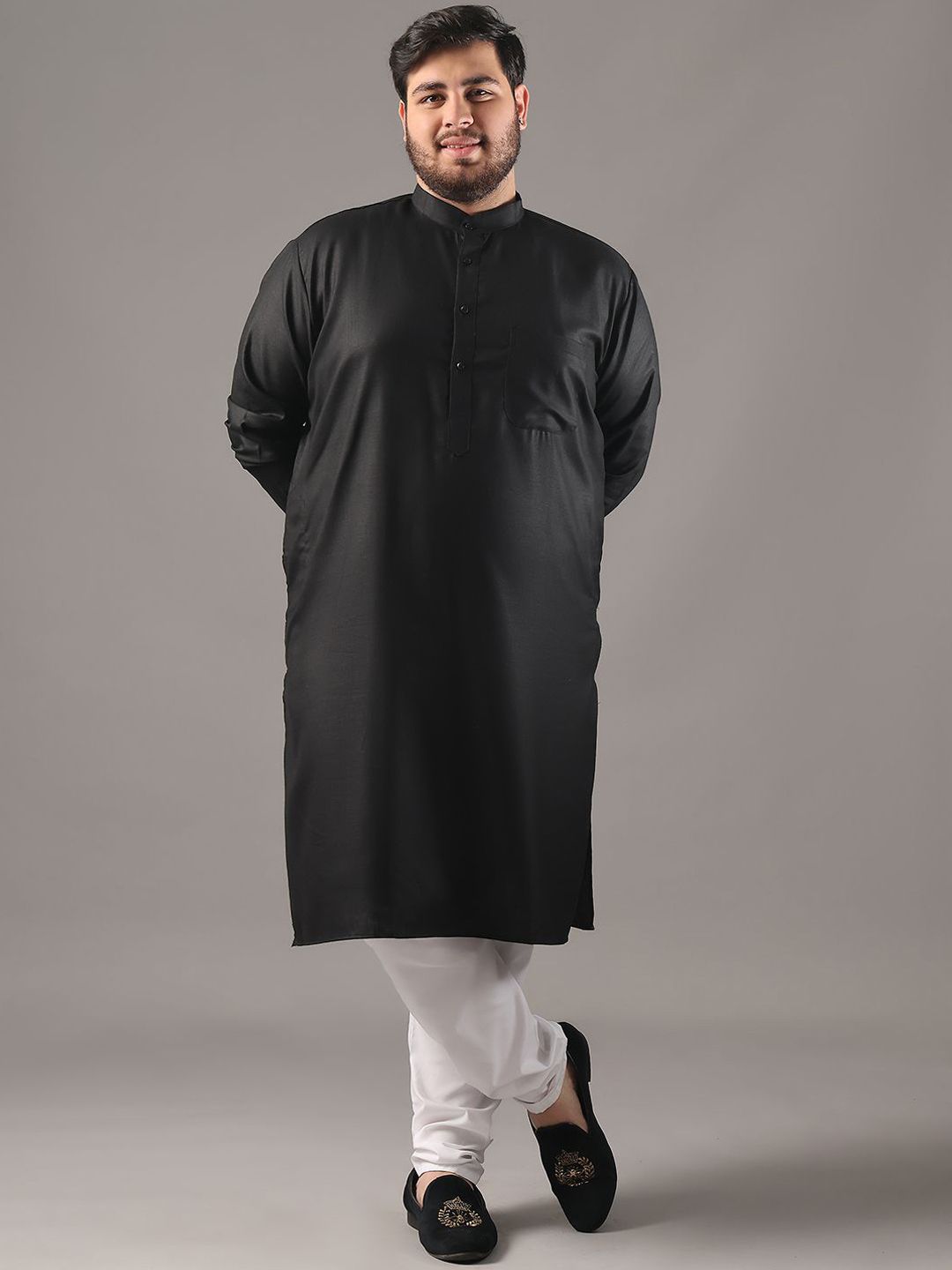SOJANYA PLUS Size Band Collar Cotton Straight Kurta