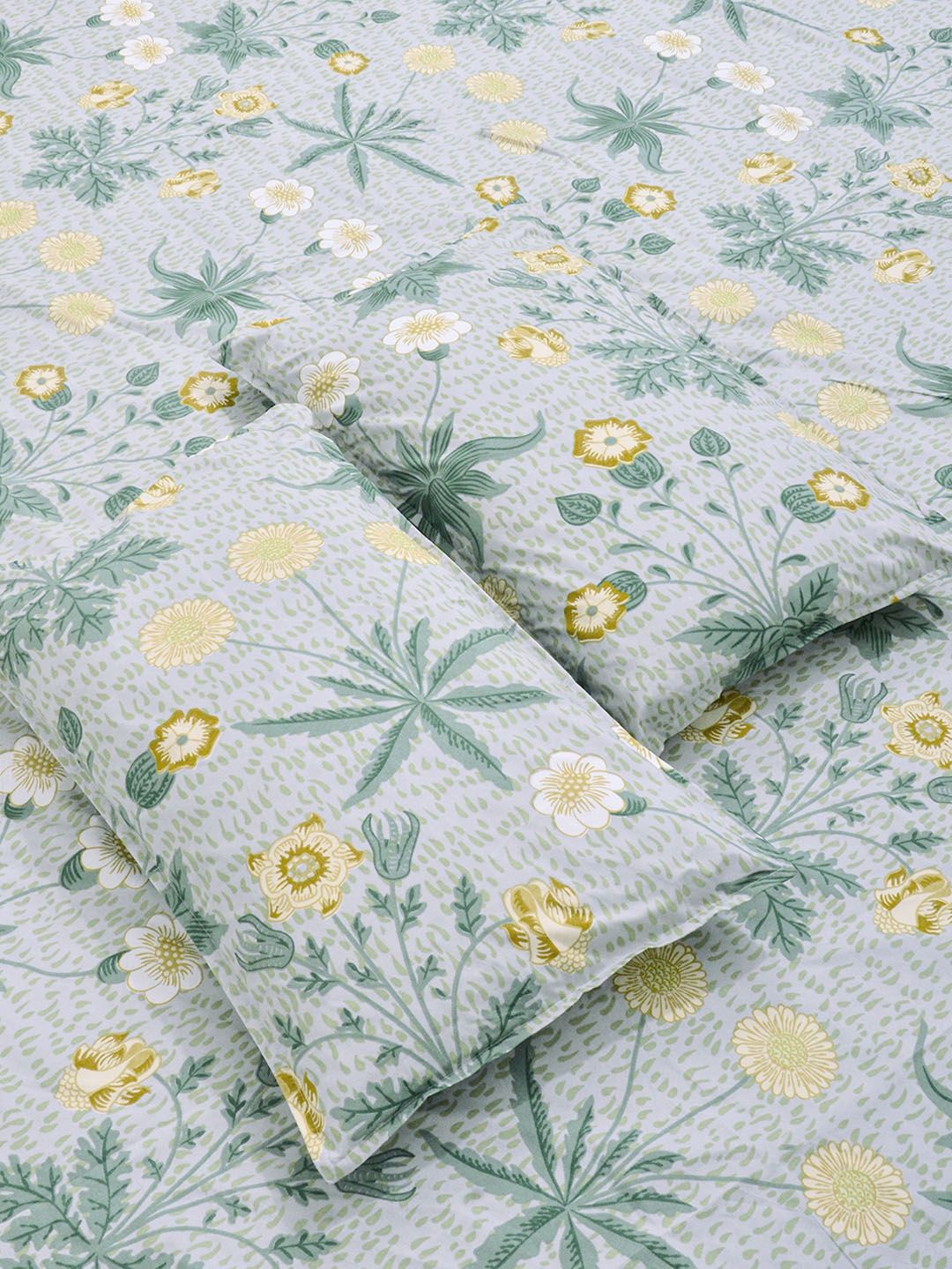 KLOTTHE Hijau & Putih Bercetak 300 TC Cadar Katil Double Dengan 2 Sarung Bantal- 2.5 m x 2.25 m