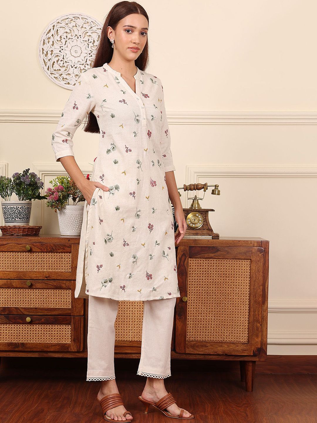 W Women Floral Printed Sequinned Kurta