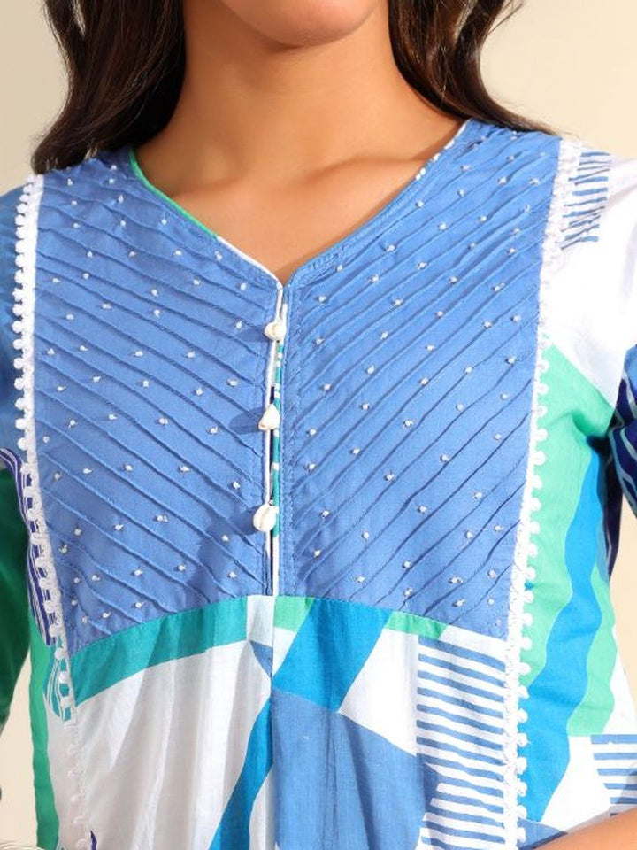 Mamicha Wanita Bercetak Kurta Kapas Tulen Biasa dengan Seluar & Dengan Dupatta