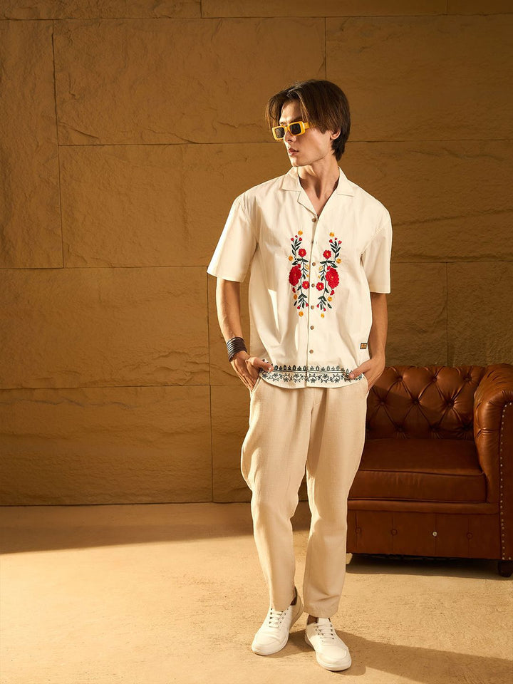 DENNISON Floral Embroidery Oversized Casual Shirt