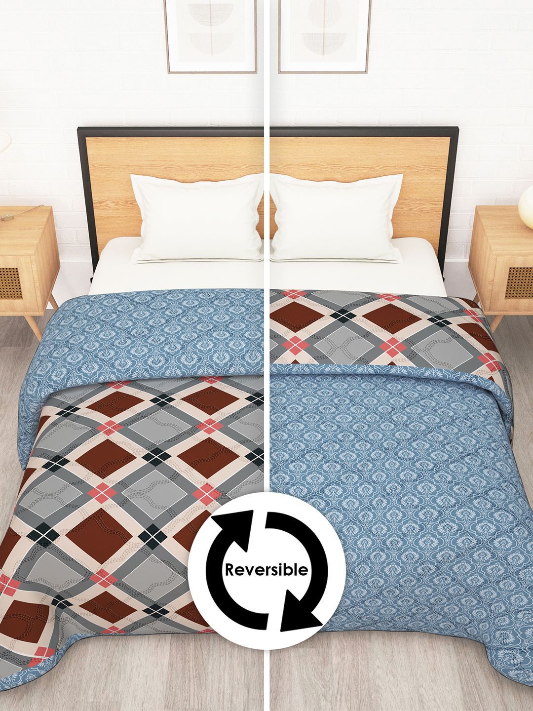 Story@home Beige & Grey Printed Reversible 120 GSM AC Room Double Bed Comforter