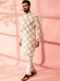 Anouk Geometric Printed Mandarin Collar Cotton Linen Kurta Lurus