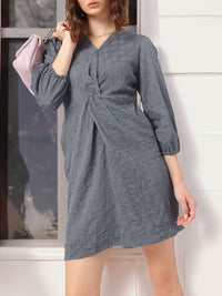 DressBerry Soft Serve Textured Twisted Mini A-line Dress