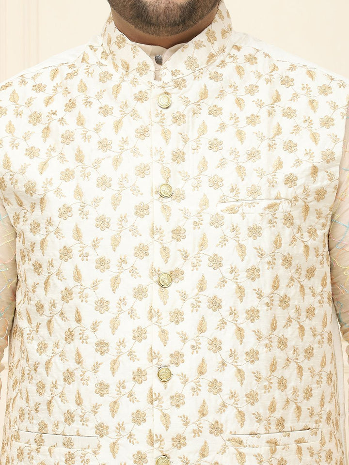 SOJANYA PLUS Men Plus Size Embroidered Mandarin Collar Nehru Jacket