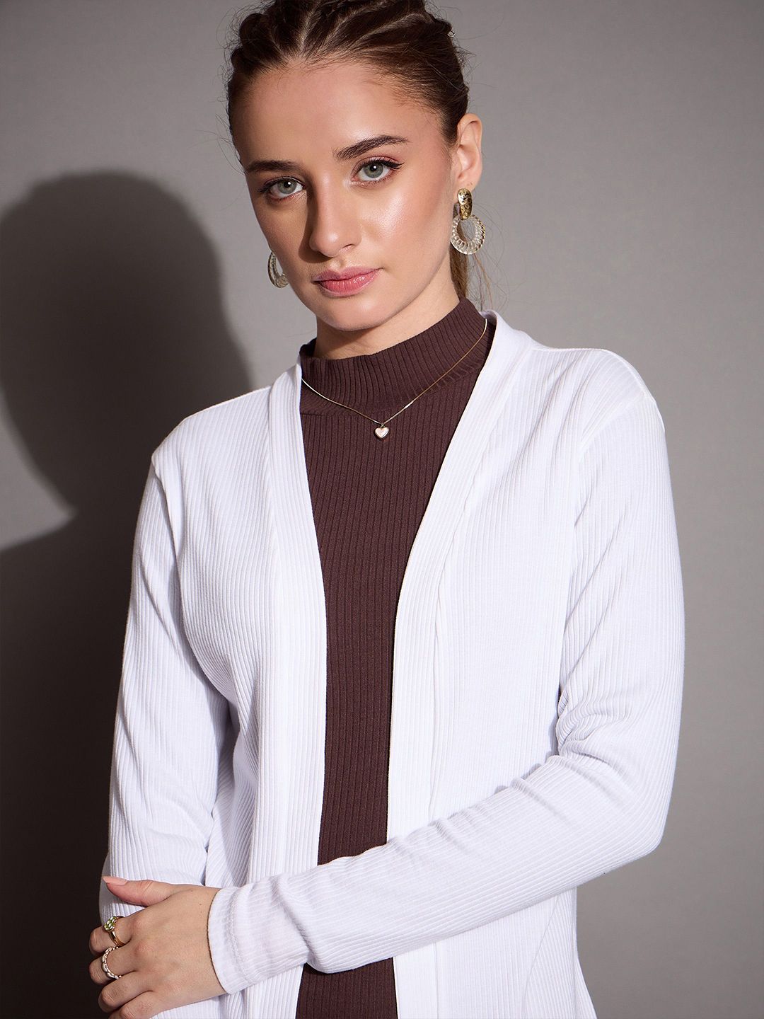 SASSAFRAS BASICS Striped Longline Open Front Shrug