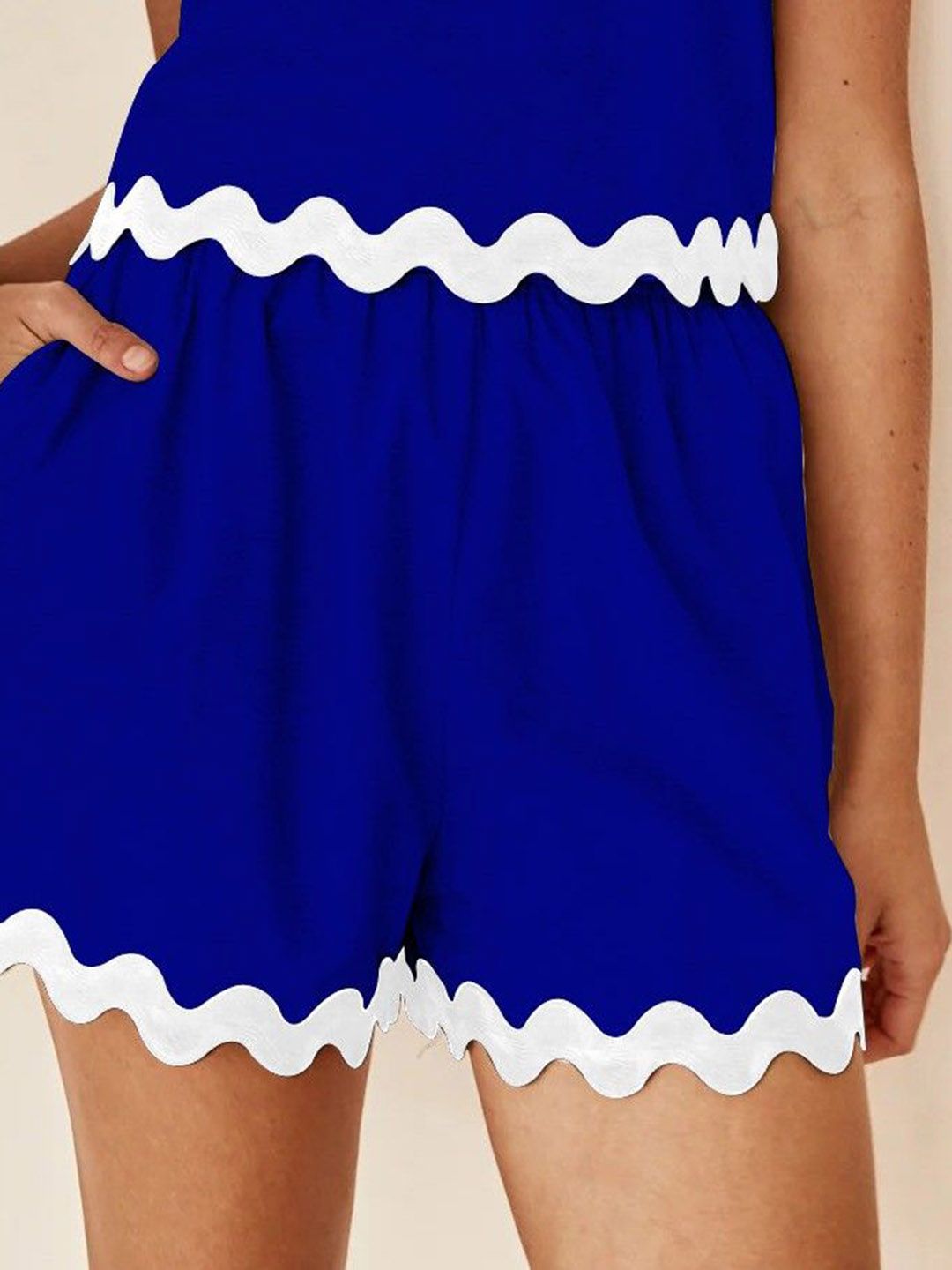 all about you Ruffle Waves Round Neck Top With Shorts Co-Ords