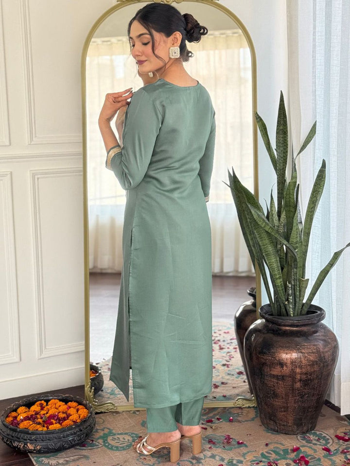 KALINI Yoke Design V-Neck Straight Kurta With Trousers And Dupatta