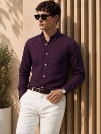 ADRO Men Maroon & Navy Mini Checked Regular Fit Casual Cotton Shirt