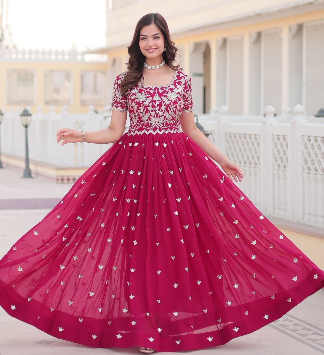 KALINI Women Georgette Embroidered Fit and Flare Ethnic Dress