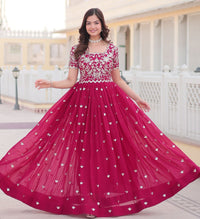 KALINI Women Georgette Embroidered Fit and Flare Ethnic Dress
