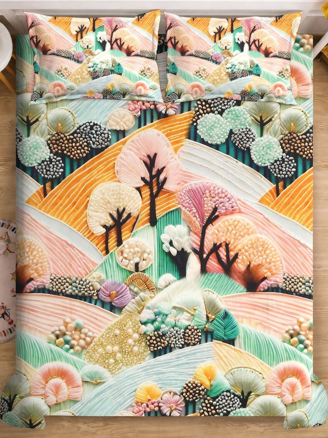 Myntra Elegant Homes Multicoloured 300 TC King Bedsheet with 2 Pillow Covers